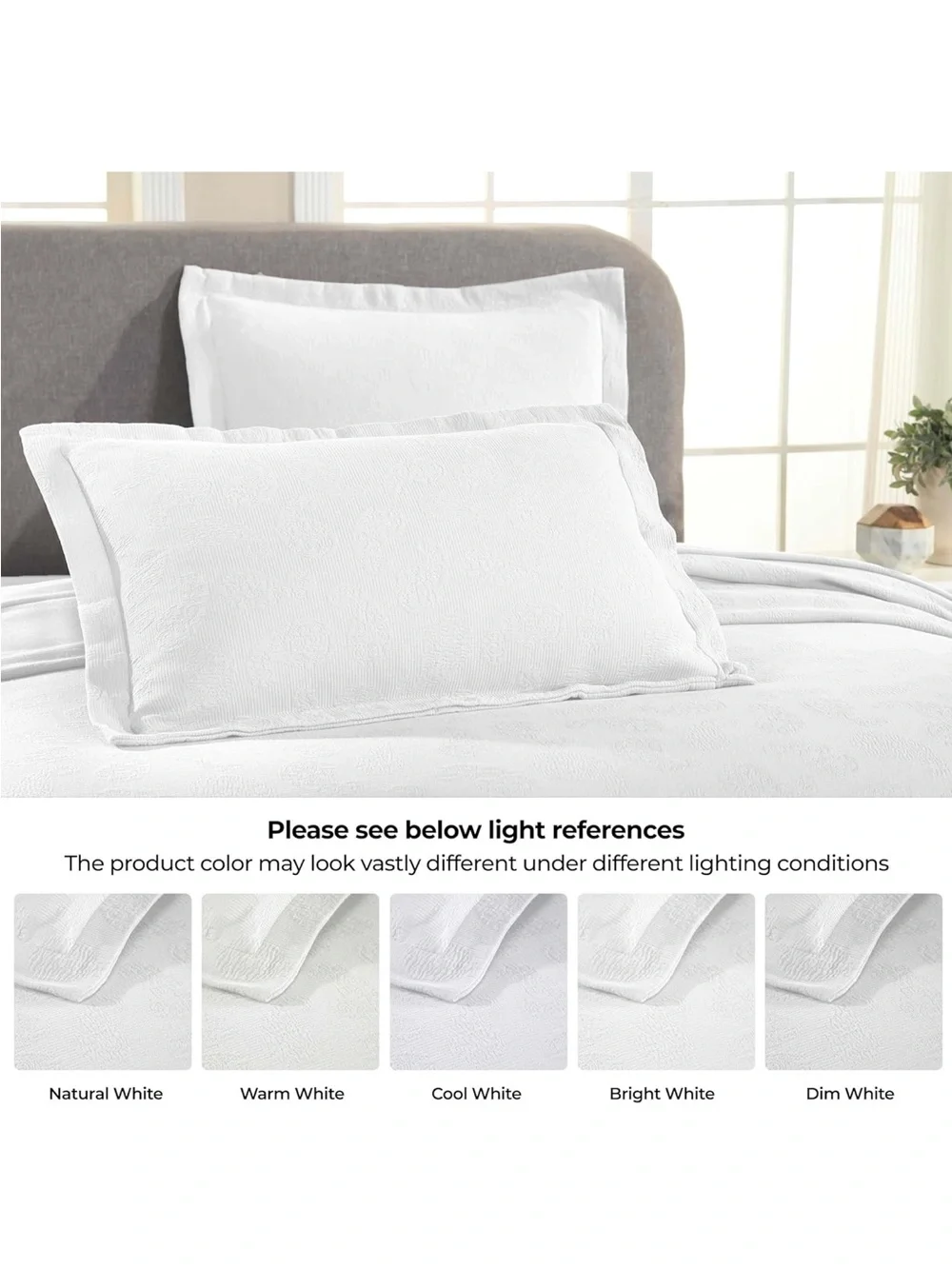 NEW Superior Cotton 3 Piece Bedspread Set (Matelasse Coverlet + 2 shams), White